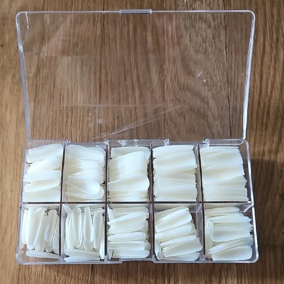 Nail Tips with Storage Box Cream Colored Glue On Coffin Nail Tips - Picture 2 of 9